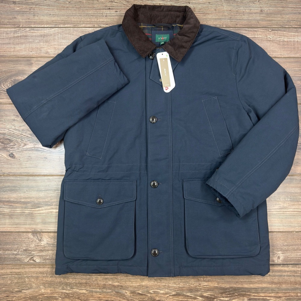 J.Crew Mens Large Country Jacket MISSING HOOD Navy Blue PrimaLoft  NWT CO040